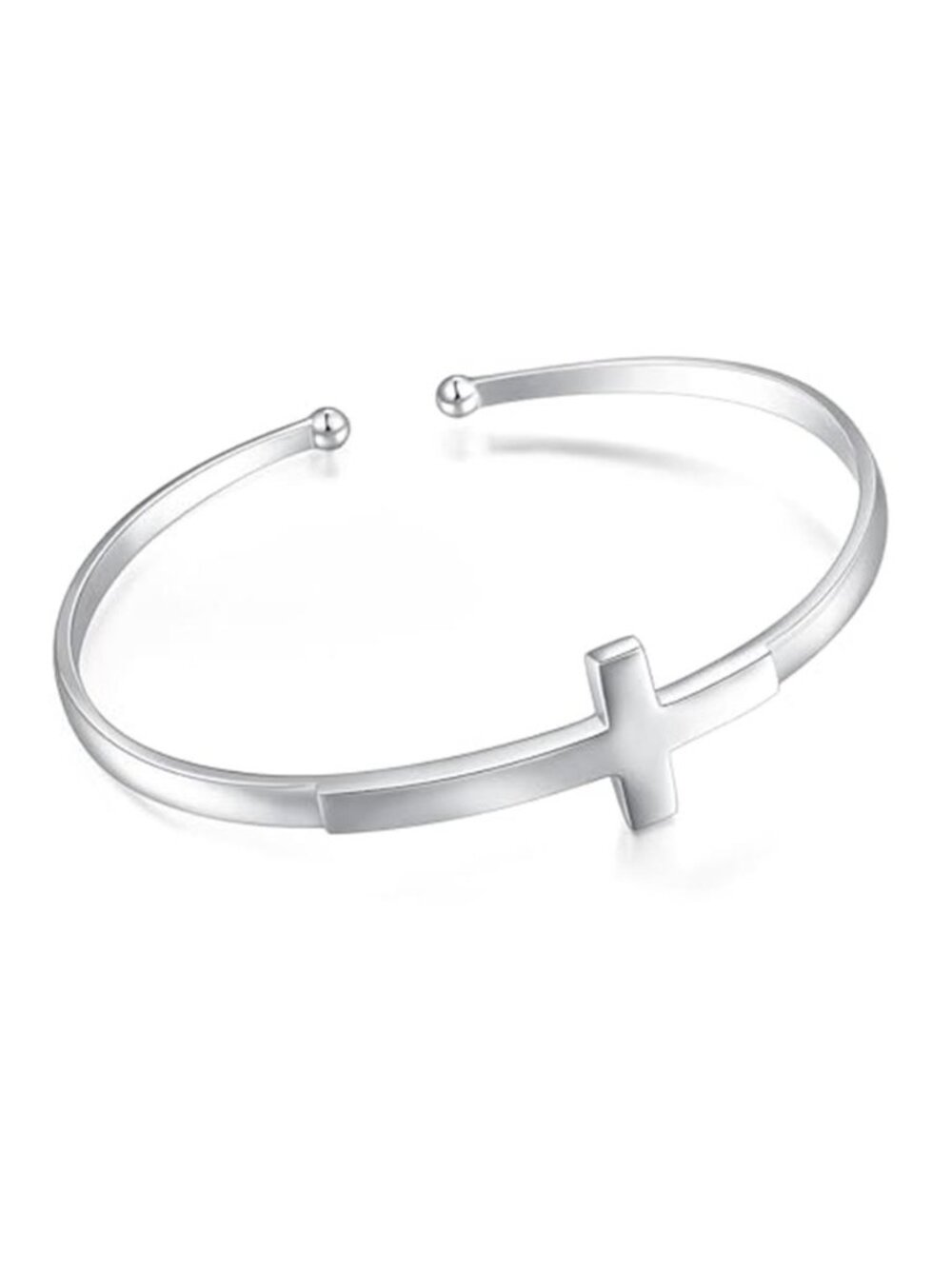 Women's Sterling Silver Sideways Cross Bangle Faith Hope Love Engraved Bracelet